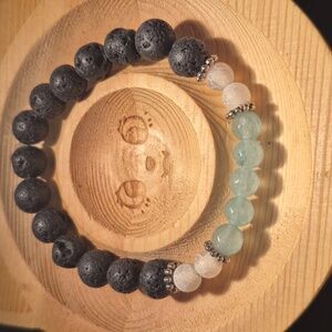 Amazonite, cracked quartz and lava beads